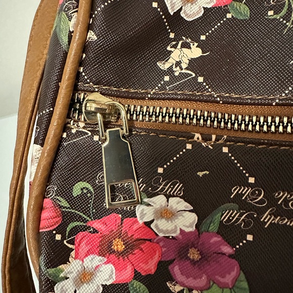 Beverly Hills Polo Club Floral Monogram Crossbody Bag Brown Shoulder Purse - Picture 13 of 13